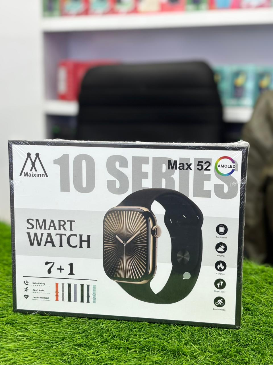 Maixinn 10 Series Max 52 Smart Watch with AMOLED Display – Includes 7 Interchangeable Straps + 1 Silicone Case